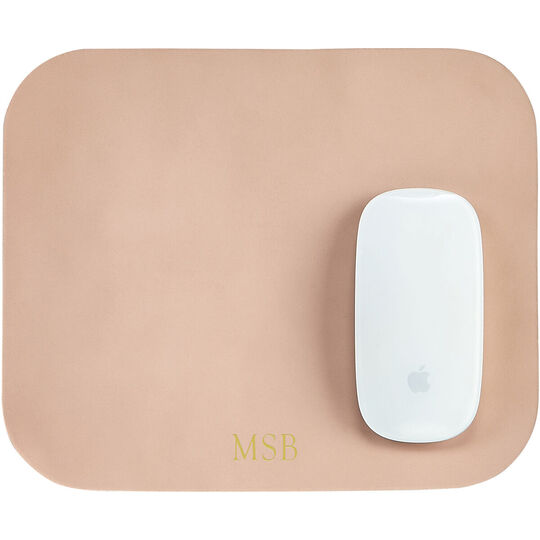Personalized Two-Sided Leather Mouse Pad - Taupe & Natural